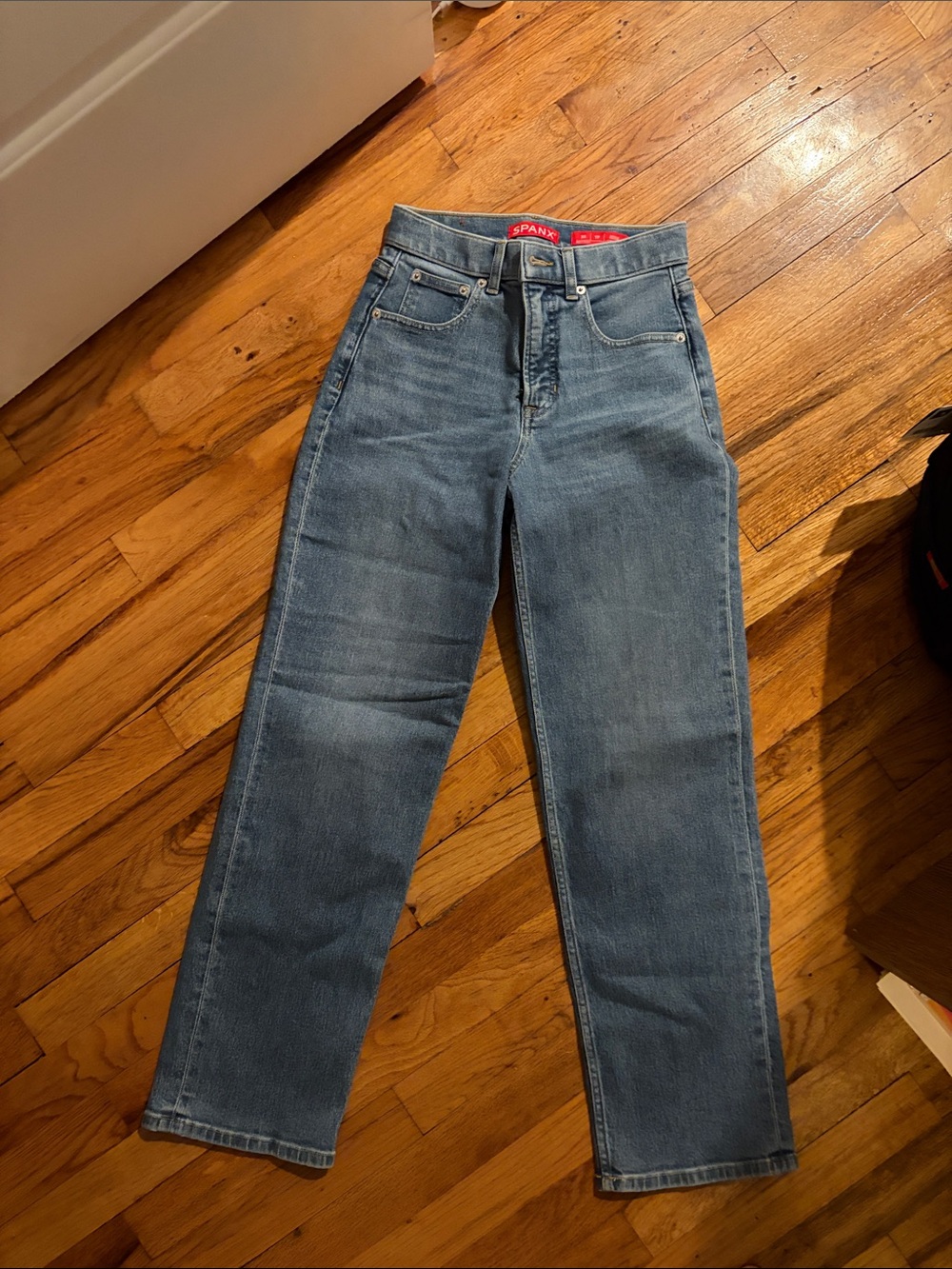 SPANX Women’s High-Rise Straight Leg Jeans in Blue Denim